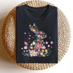Graphic Easter Floral Bunny Shirt, Cute Easter Gift